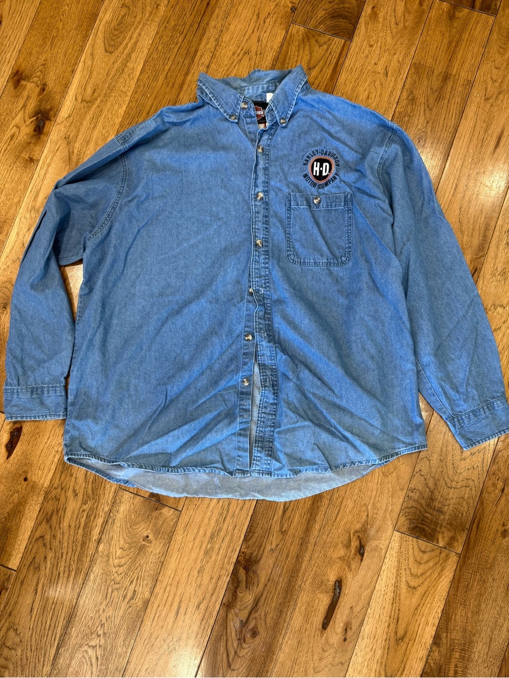 Harley-Davidson Vintage Light Blue Denim Button-Down Work Shirt